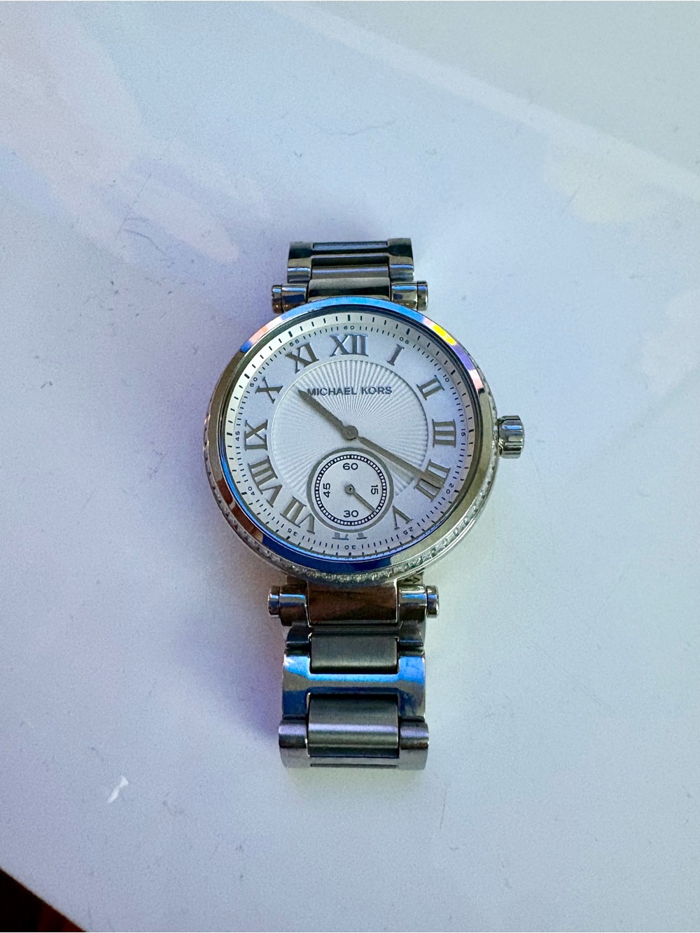 Michael Kors Silver Tone Women's Round Watch with White Dial